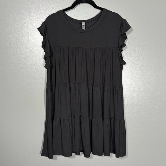 Alya Women's Black Minimalist Boho Tiered Mini Dress - Size Small - Casual Goth - Picture 1 of 6
